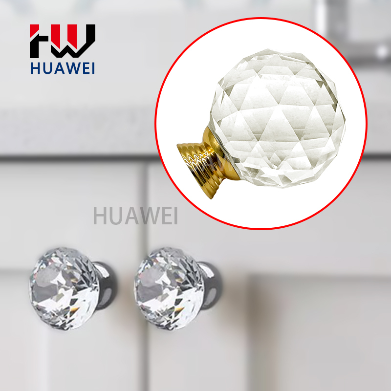 HUAWEI Hardware Accessories Zinc Alloy Wardrobe Knob Pull Kitchen Cabinet Drawer Sphere Ball 30mm Crystal Furniture Handle