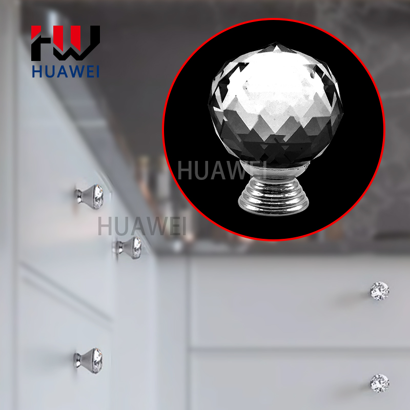 HUAWEI Hardware Accessories Zinc Alloy Wardrobe Knob Pull Kitchen Cabinet Drawer Sphere Ball 30mm Crystal Furniture Handle