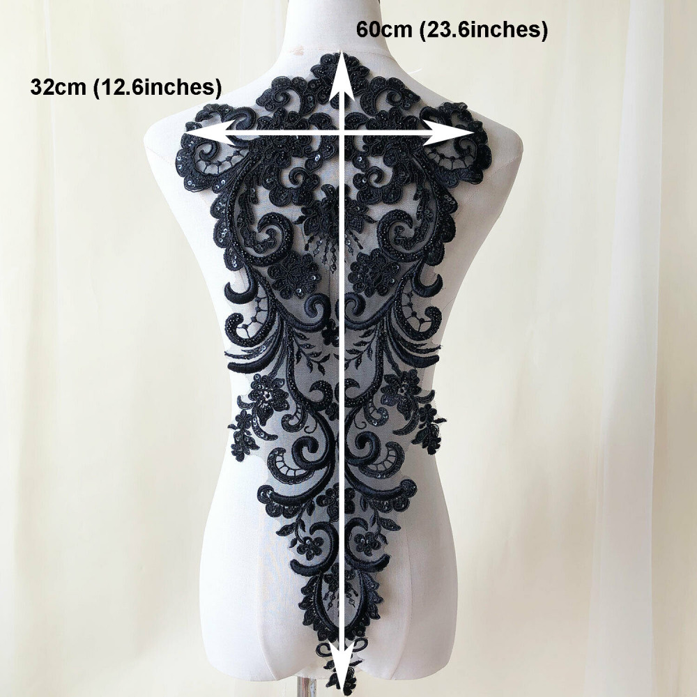 SAP1174 Corded Lace Applique Motif Trims Materials with Beads Crafts Sewing on Bridal Wedding Dress Veils 1 Piece