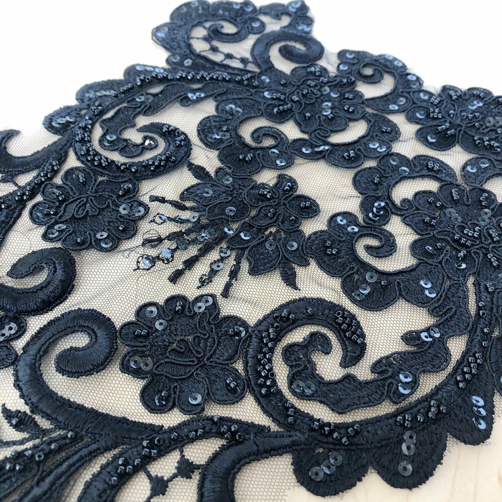 SAP1174 Corded Lace Applique Motif Trims Materials with Beads Crafts Sewing on Bridal Wedding Dress Veils 1 Piece