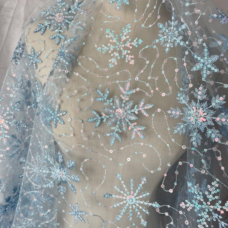 Sparkling Snowflake Sequin Embroidery Lace Fabric for Hat Base Costume Dress Making