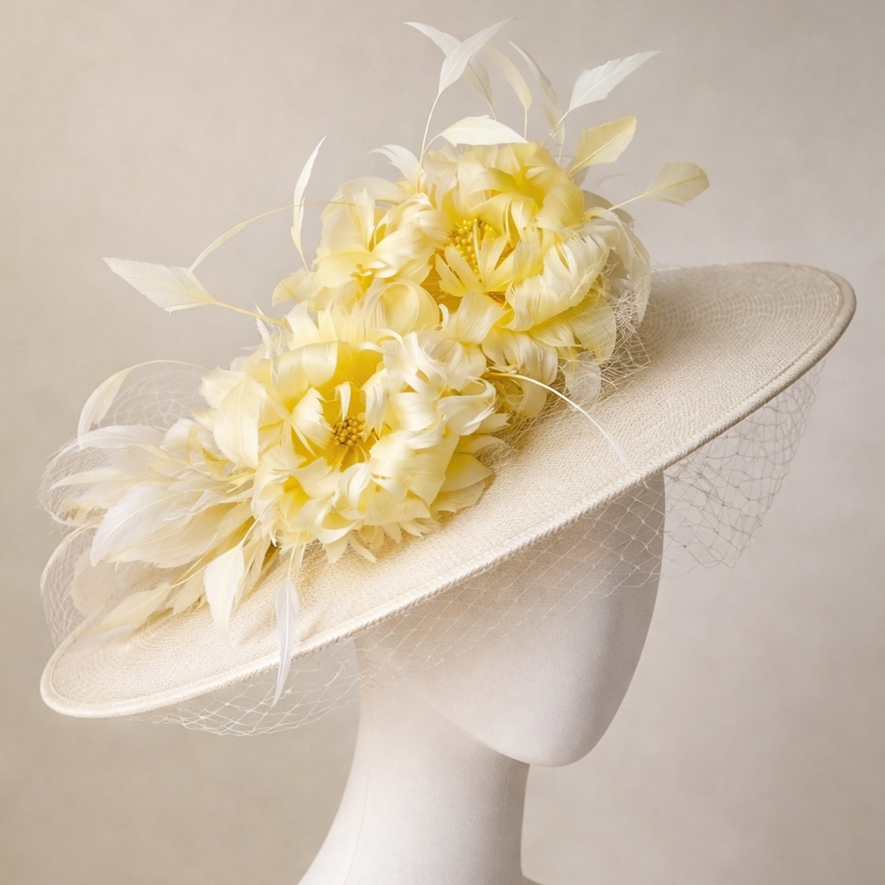 RB135 Dual-Bloom Feather Fascinator Flower Goose Feather Millinery Mount with Beaded Stamen for Fascinators & Couture Hats 80+ Colours | MOQ