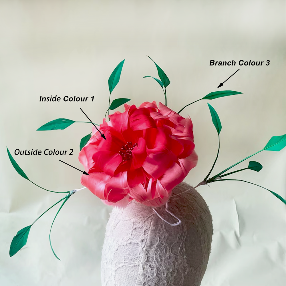 RB130 Multi-Layered Curled Goose Feather Flower with Beaded Stamen - Customizable Two-Tone Design & Adjustable Branches - Professional Millinery Mount 80+ Colours | No MOQ