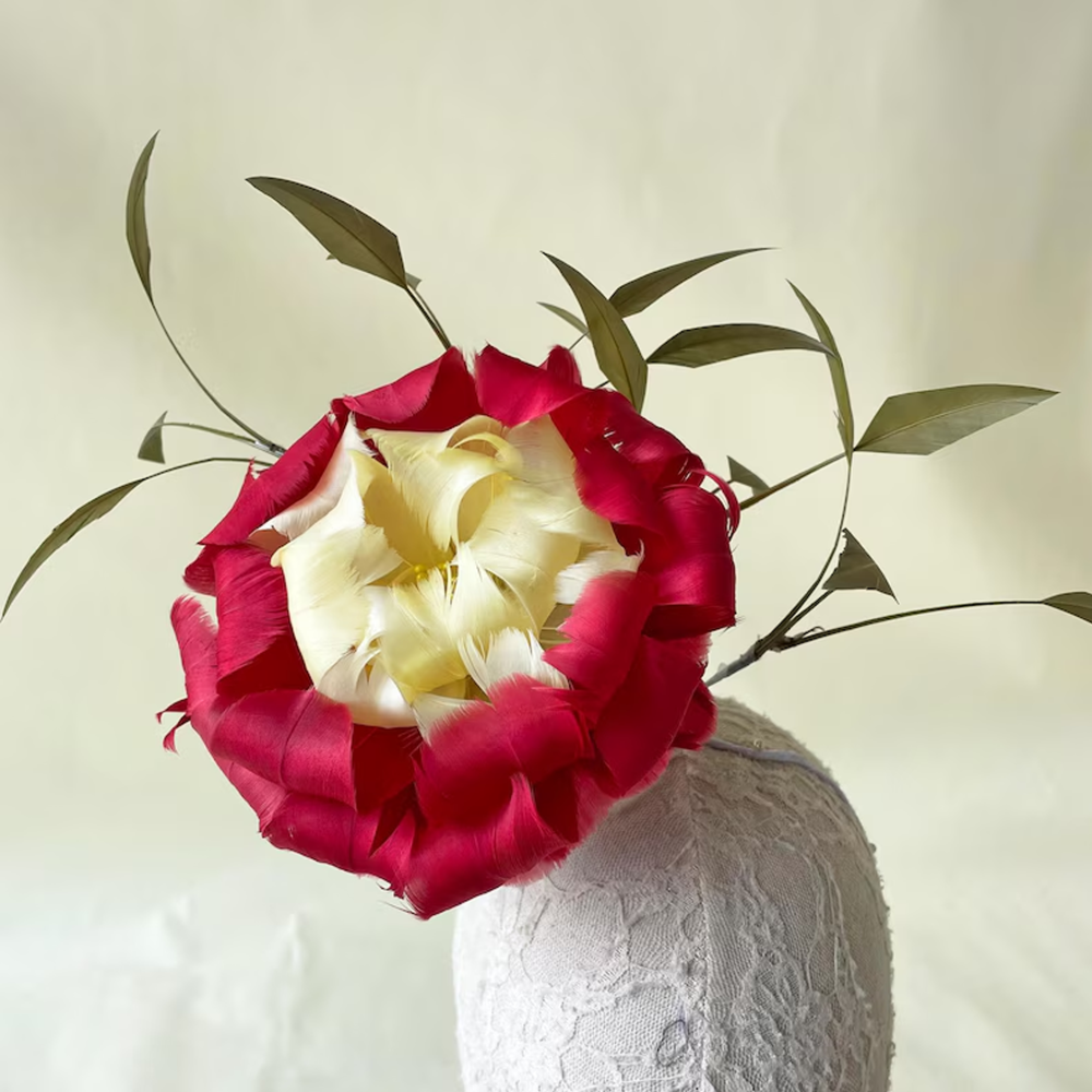 RB130 Multi-Layered Curled Goose Feather Flower with Beaded Stamen - Customizable Two-Tone Design & Adjustable Branches - Professional Millinery Mount 80+ Colours | No MOQ