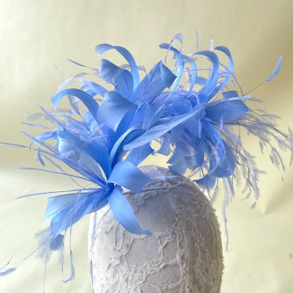 RM809 Curled Airy Goose Feather Flower with Hackle Feather Millinery Mount For Wedding & Race Day Hat Trimming 80+ Colours | No MOQ