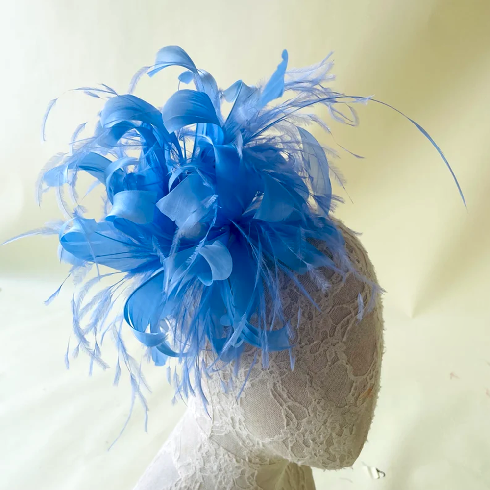 RM809 Curled Airy Goose Feather Flower with Hackle Feather Millinery Mount For Wedding & Race Day Hat Trimming 80+ Colours | No MOQ