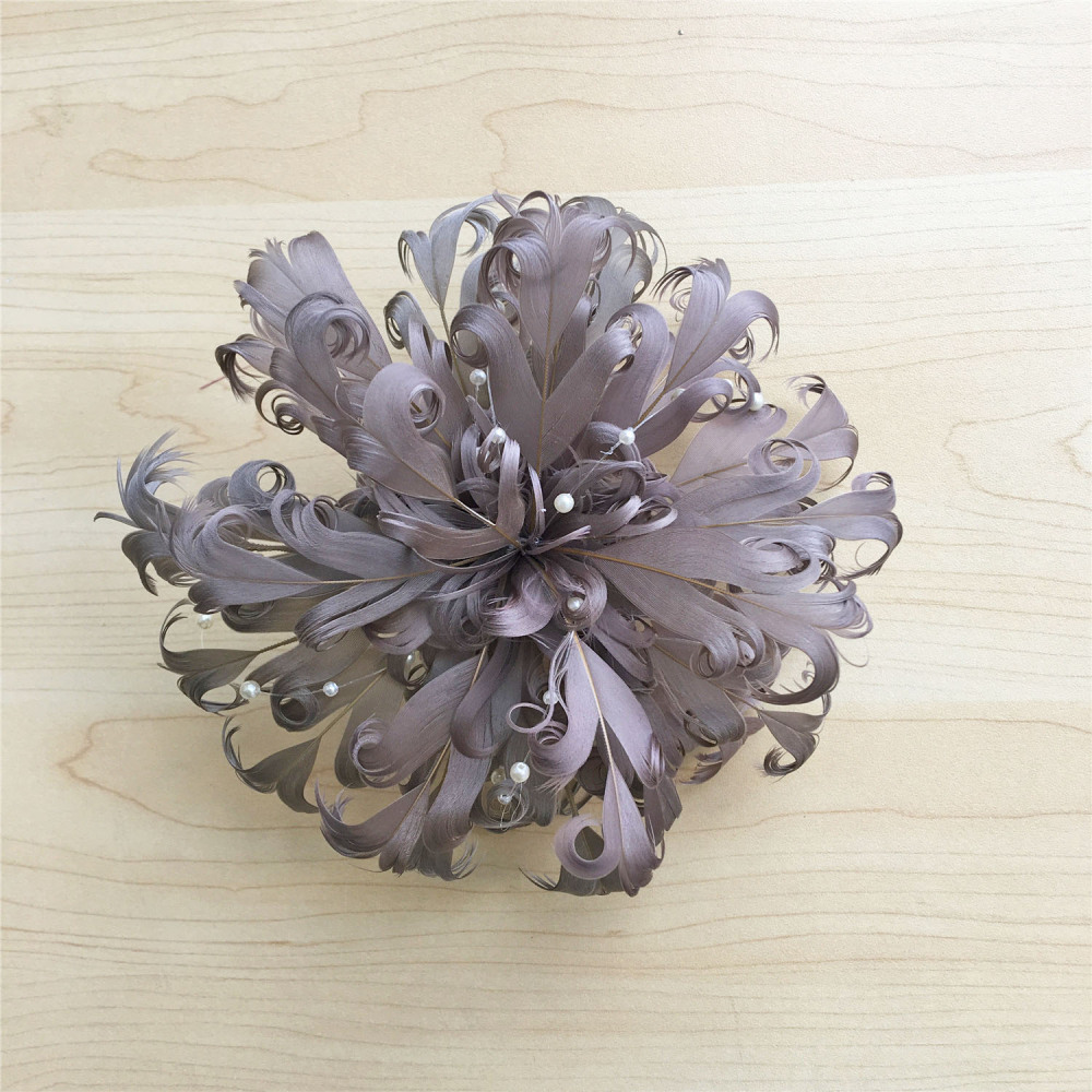 RB062 Hand-Curled Goose Feather Flower with Pearl Accents Monochromatic Architectural Millinery Mount - Professional Fascinator Trim for Millinery & Couture Hats – 80+ Colours | No MOQ