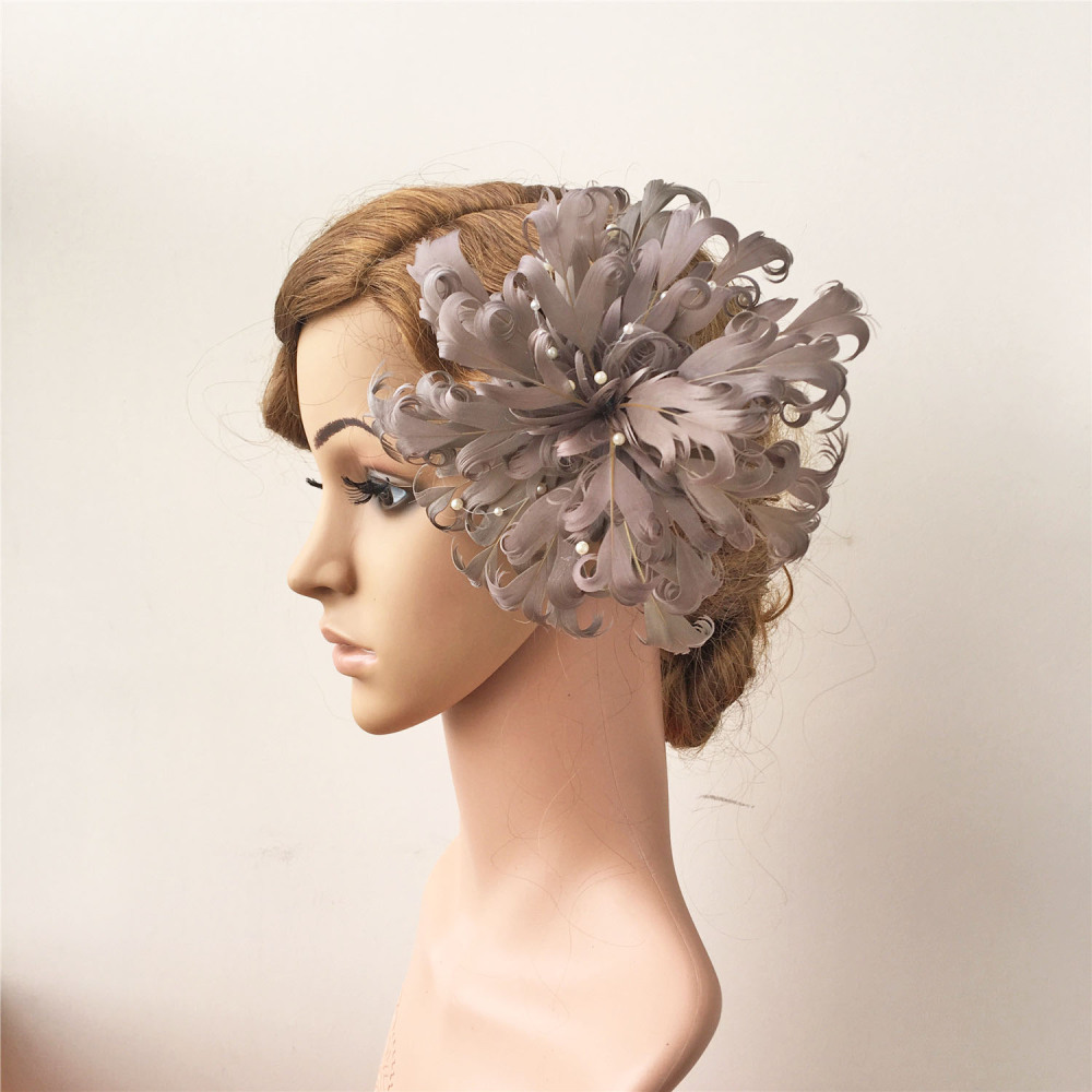 RB062 Hand-Curled Goose Feather Flower with Pearl Accents Monochromatic Architectural Millinery Mount - Professional Fascinator Trim for Millinery & Couture Hats – 80+ Colours | No MOQ