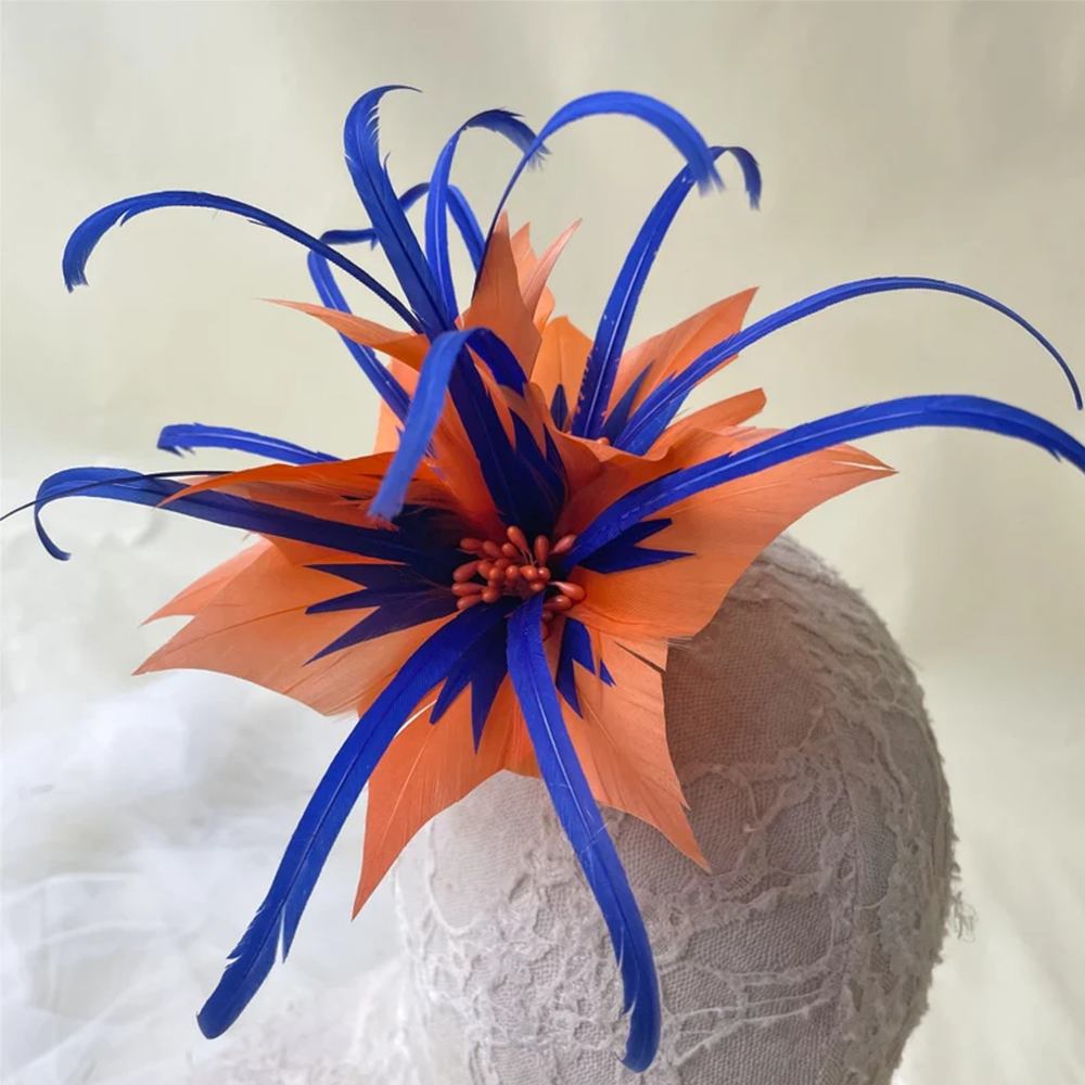 RB099 Geometric Appliqué Feather Flower with Beaded Stamen - Two-Tone Structural Millinery Mount - Architectural Fascinator Trim for Millinery & Couture Hats 80+ Colours | No MOQ