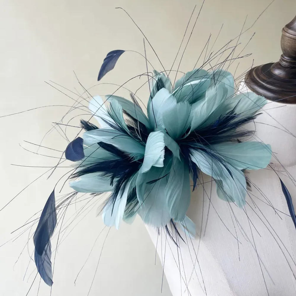 RM525 Large Mixed Goose Feather& Hackle Feathers Bloom Customizable Twisted Mount for Millinery & Couture Hats – 80+ Colours | No MOQ