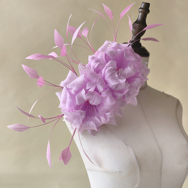 RB135 Dual-Bloom Feather Fascinator Flower Goose Feather Millinery Mount with Beaded Stamen for Fascinators & Couture Hats 80+ Colours | MOQ