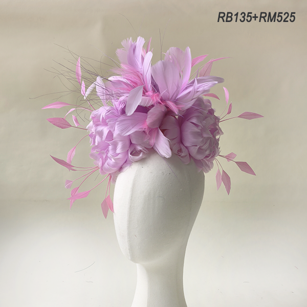 RB135 Dual-Bloom Feather Fascinator Flower Goose Feather Millinery Mount with Beaded Stamen for Fascinators & Couture Hats 80+ Colours | MOQ
