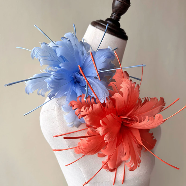 RB056 Hand-Curled Goose Feather Flower with Sculptural Stems Monochromatic Handcrafted Millinery Mount - Professional Fascinator Trim for Millinery & Couture Hats 80+ Colours | No MOQ