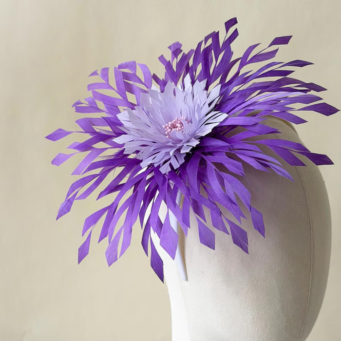 RB134 Leaf-Trimmed Goose Feather Bloom Two-Tone Handcrafted Flower Mount for Fascinators & Couture Hats 80+ Colours | No MOQ