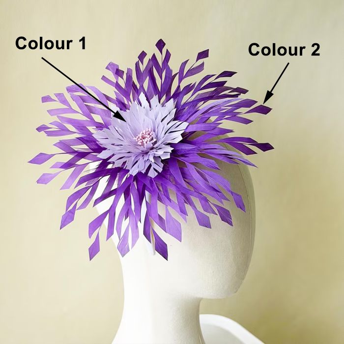 RB134 Leaf-Trimmed Goose Feather Bloom Two-Tone Handcrafted Flower Mount for Fascinators & Couture Hats 80+ Colours | No MOQ