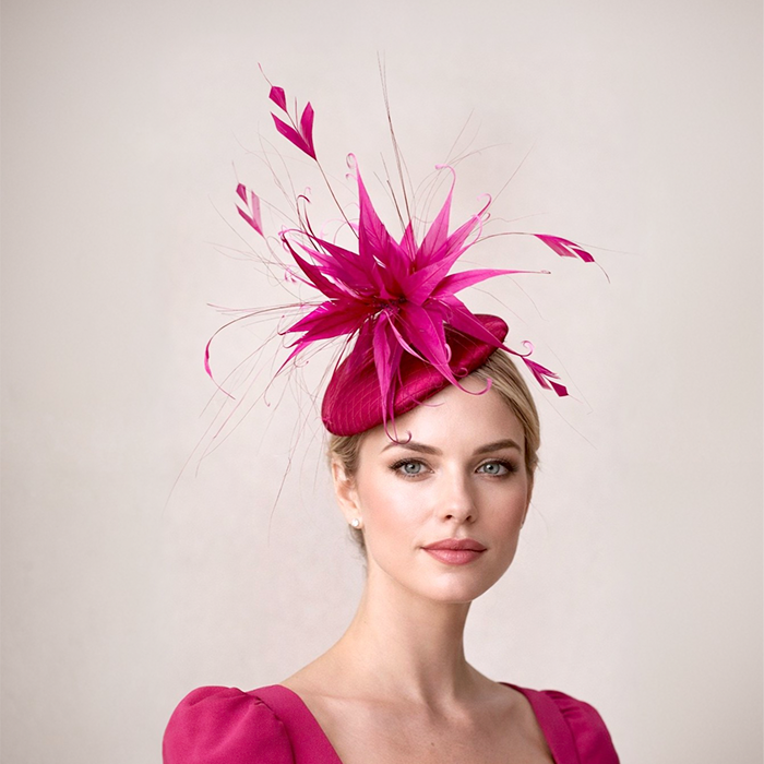 RM1205 Layered Twisted Spiky Feather Fascinator Flower Goose Feather with Striped Coque Twisted Mount for Millinery & Couture Hats 80+ Colours No MOQ