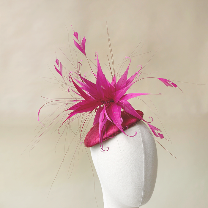 RM1205 Layered Twisted Spiky Feather Fascinator Flower Goose Feather with Striped Coque Twisted Mount for Millinery & Couture Hats 80+ Colours No MOQ
