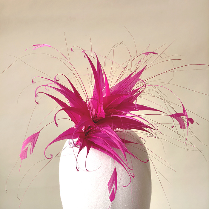 RM1205 Layered Twisted Spiky Feather Fascinator Flower Goose Feather with Striped Coque Twisted Mount for Millinery & Couture Hats 80+ Colours No MOQ