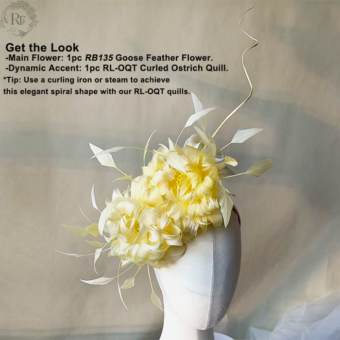 RL-OQT Premium Ostrich Quills 80+ Colors Stripped Feathers for Millinery & Fascinators One Piece