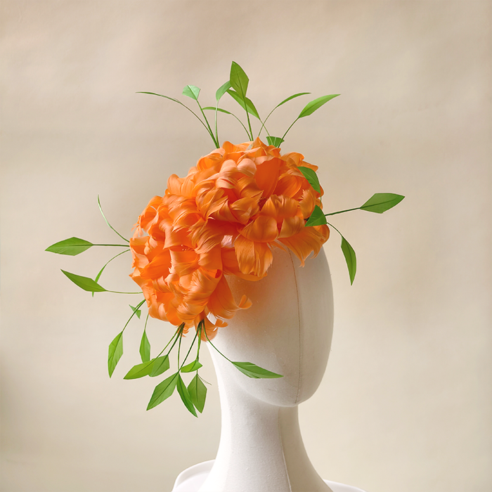 RB135 Dual-Bloom Feather Fascinator Flower Goose Feather Millinery Mount with Beaded Stamen for Fascinators & Couture Hats 80+ Colours | MOQ