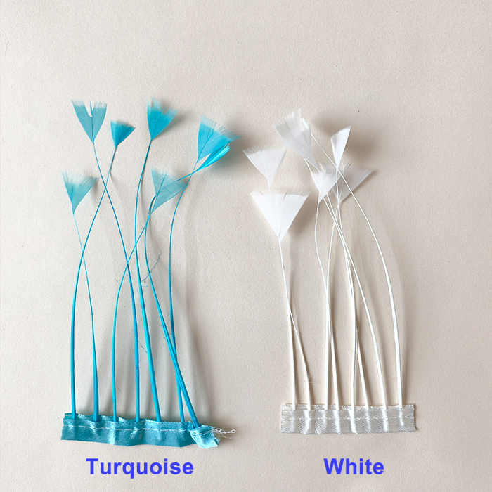 RF-LA Triangle Tipped Stripped Coque Feather Fringe Trim 6" by Meter