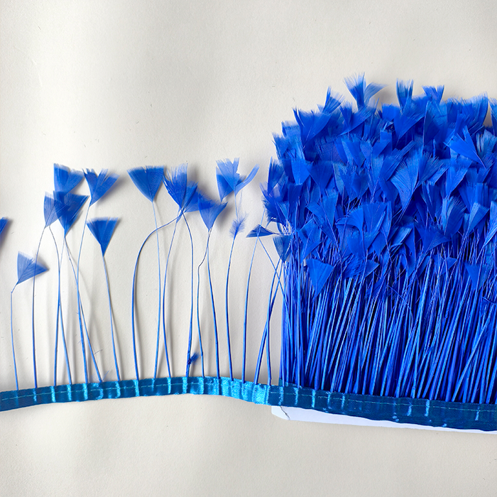RF-LA Triangle Tipped Stripped Coque Feather Fringe Trim 6" by Meter