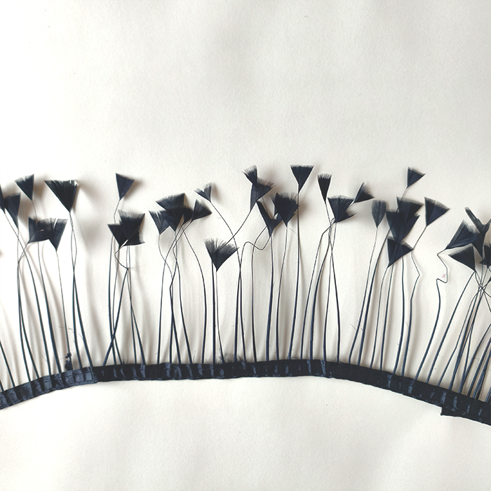 RF-LA Triangle Tipped Stripped Coque Feather Fringe Trim 6" by Meter