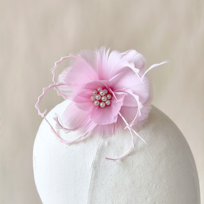 RB052 Pearl-Centered Feather Fascinator Flower Goose Feather & Serrated Biot Millinery Mount for Millinery & Couture Hats 80+ Colours | No MOQ