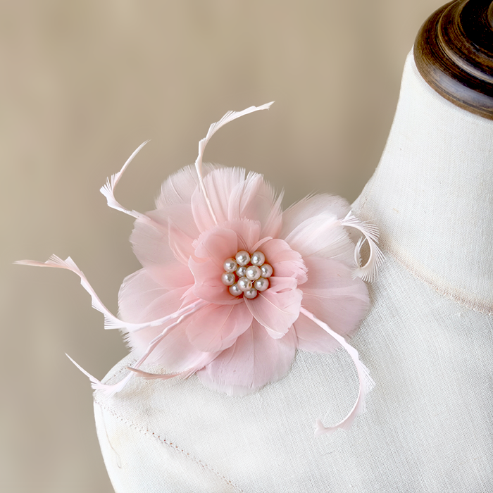 RB052 Pearl-Centered Feather Fascinator Flower Goose Feather & Serrated Biot Millinery Mount for Millinery & Couture Hats 80+ Colours | No MOQ