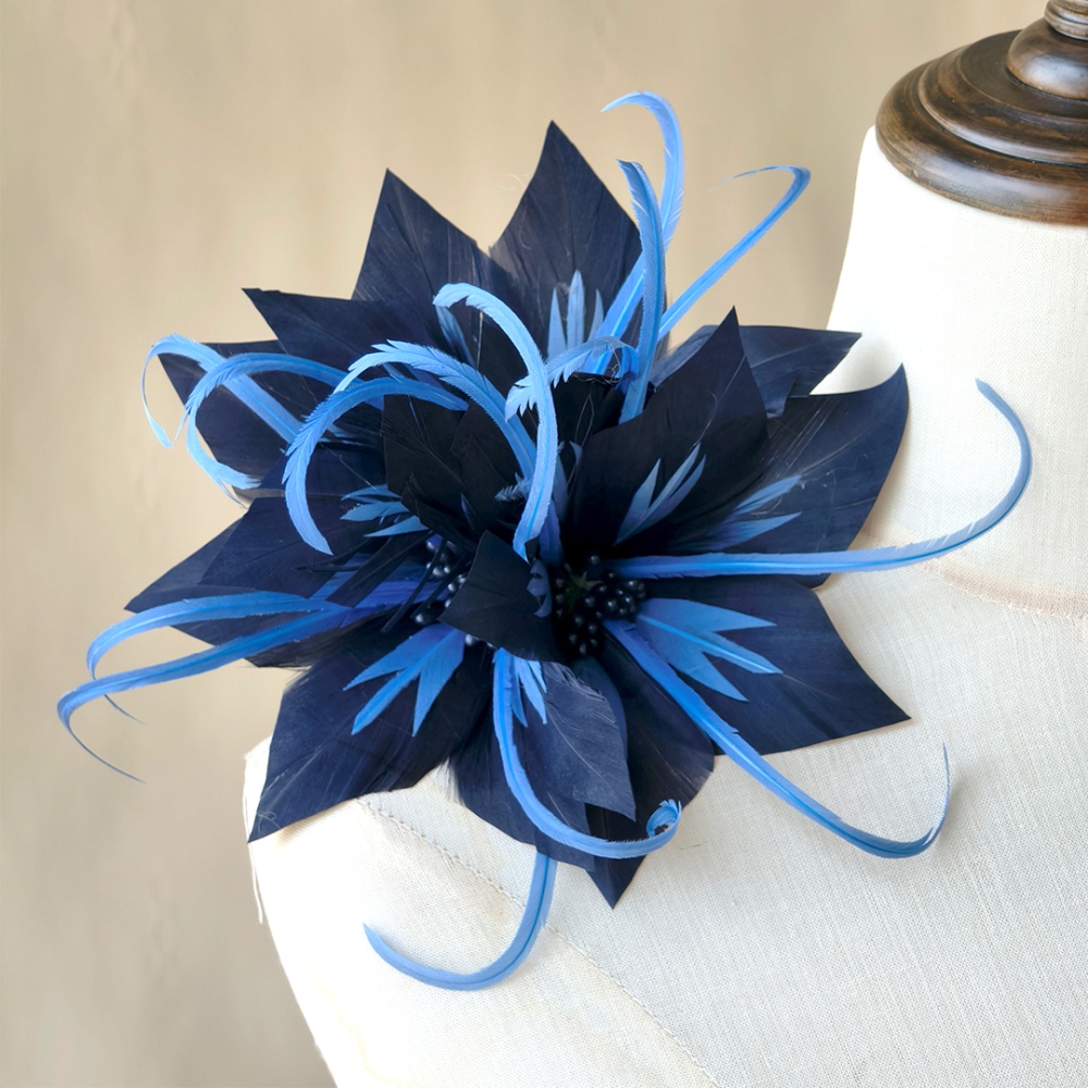 RB099 Geometric Feather Fascinator Flower Two-Tone Goose Feather Millinery Mount for Fascinators & Couture Hats 80+ Colours | No MOQ