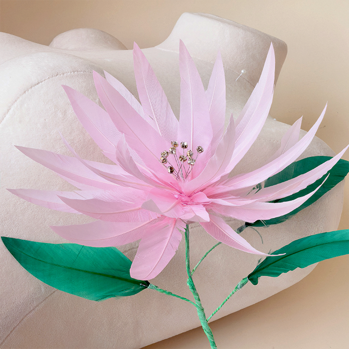 RB138 Customizable Lotus Feather Flower for Millinery and Couture Hats