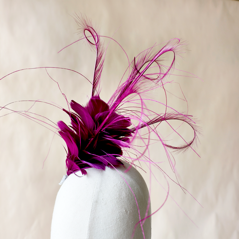 RM917 Coiled Feather Fascinator Flower Goose & Pheasant Coque Twisted Millinery Mount for Fascinators & Couture Hats 80+ Colours | No MOQ