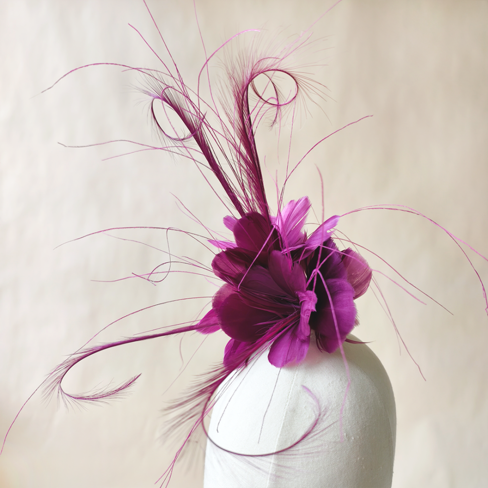 RM917 Coiled Feather Fascinator Flower Goose & Pheasant Coque Twisted Millinery Mount for Fascinators & Couture Hats 80+ Colours | No MOQ