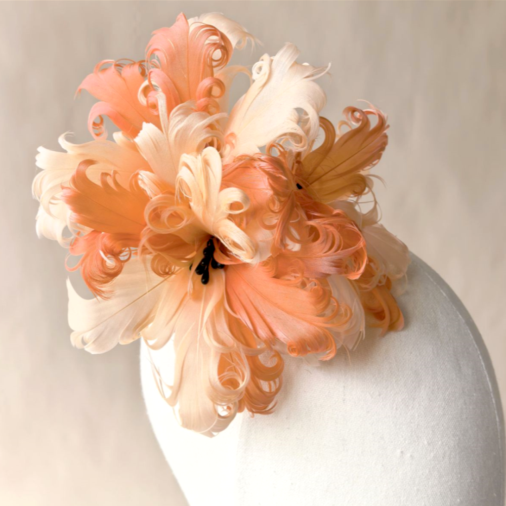 RM1727 Hand-Curled Goose Feather Triple Blossom Mount for Millinery