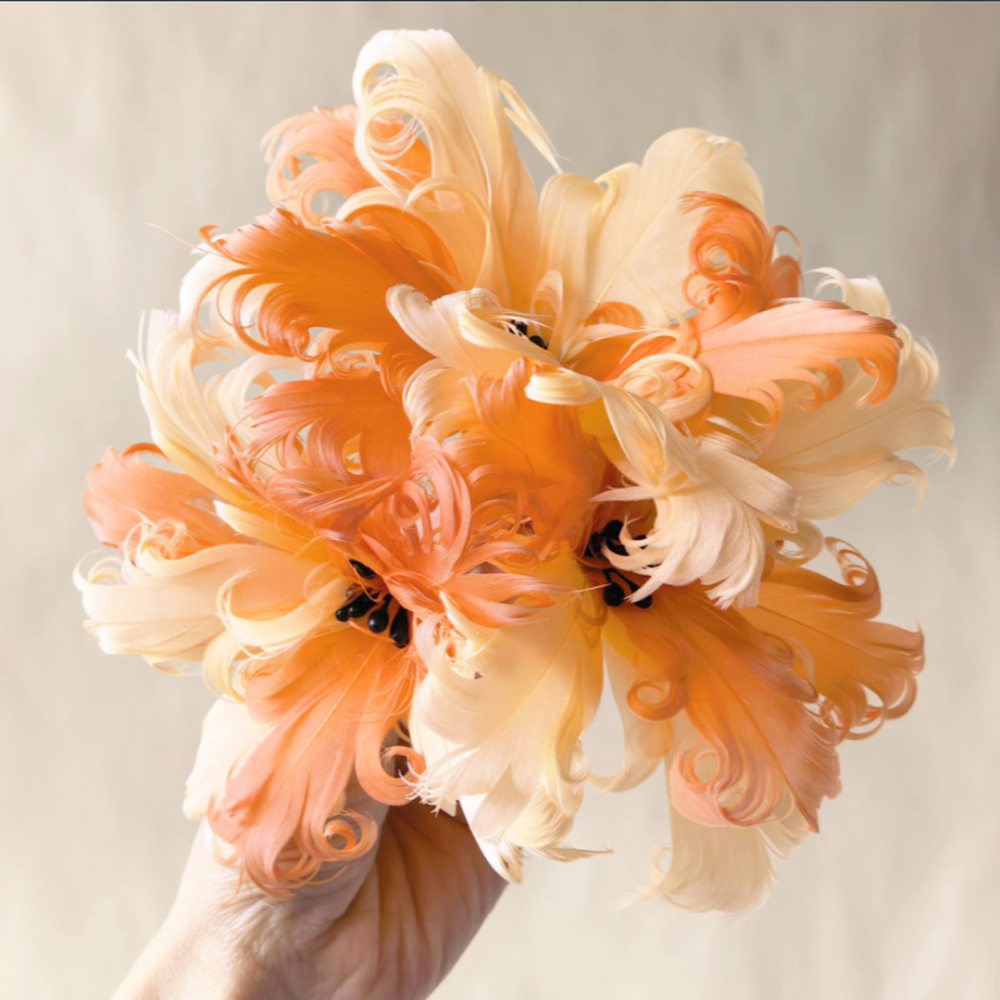 RM1727 Hand-Curled Goose Feather Triple Blossom Mount for Millinery