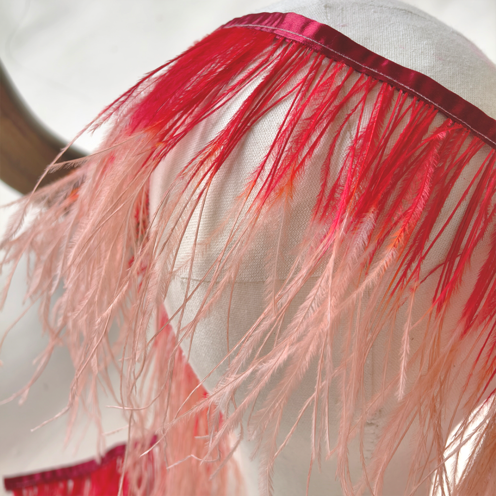 RL-OS02 Two-Tone Dip-Dyed Ostrich Feather Fringe Trim for Haute Couture Millinery One Meter