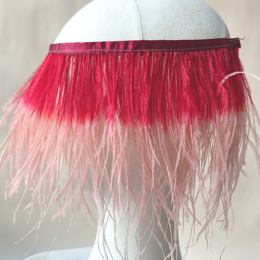 RL-OS02 Two-Tone Dip-Dyed Ostrich Feather Fringe Trim for Haute Couture Millinery One Meter