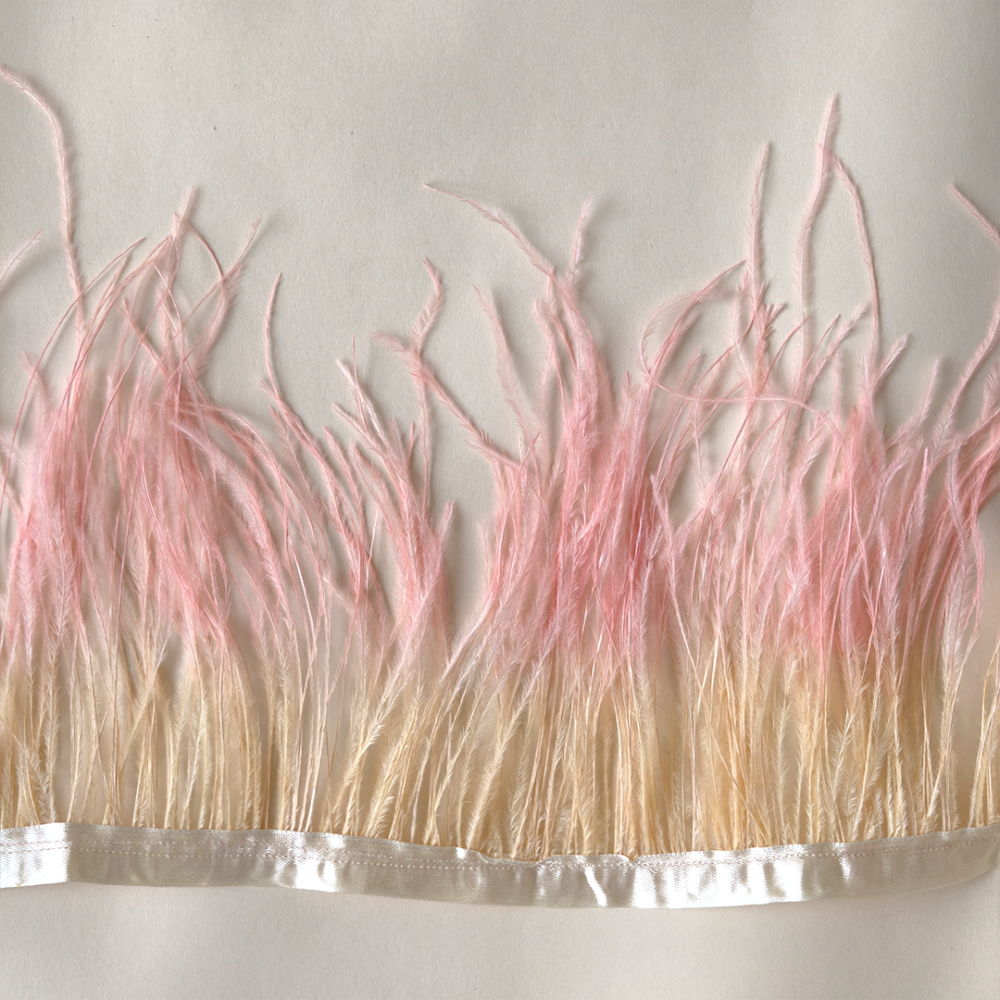 RL-OS02 Two-Tone Dip-Dyed Ostrich Feather Fringe Trim for Haute Couture Millinery One Meter