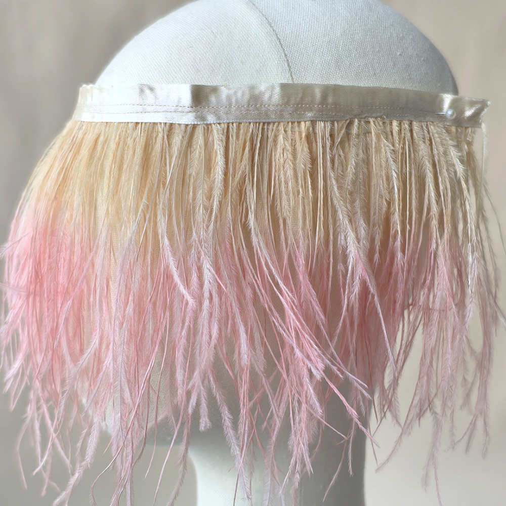 RL-OS02 Two-Tone Dip-Dyed Ostrich Feather Fringe Trim for Haute Couture Millinery One Meter