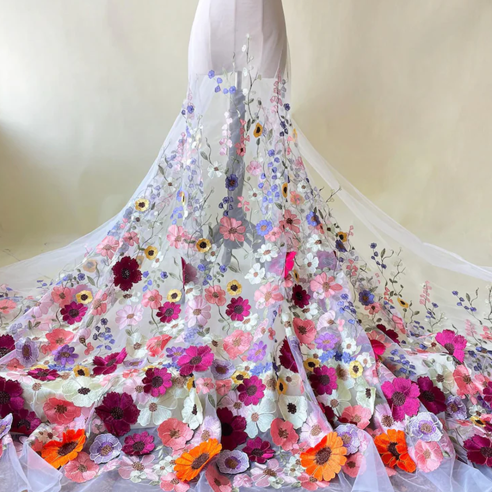 SFB1692 Gradient 3D Floral Tulle Fabric for Couture Gowns & Millinery Trims