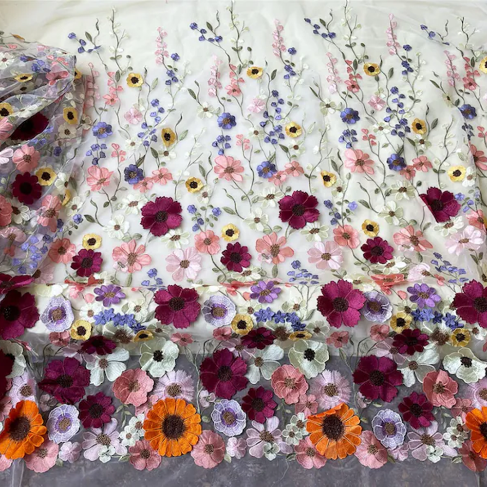 SFB1692 Gradient 3D Floral Tulle Fabric for Couture Gowns & Millinery Trims