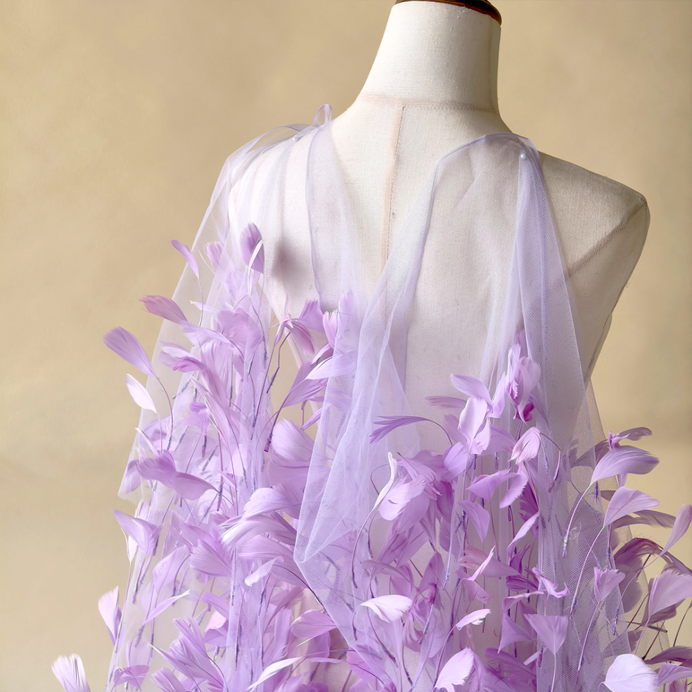 SFB1807 Stripped Goose Feather Sheer Mesh Fabric for Couture Millinery & Bridal 0.5 Yard