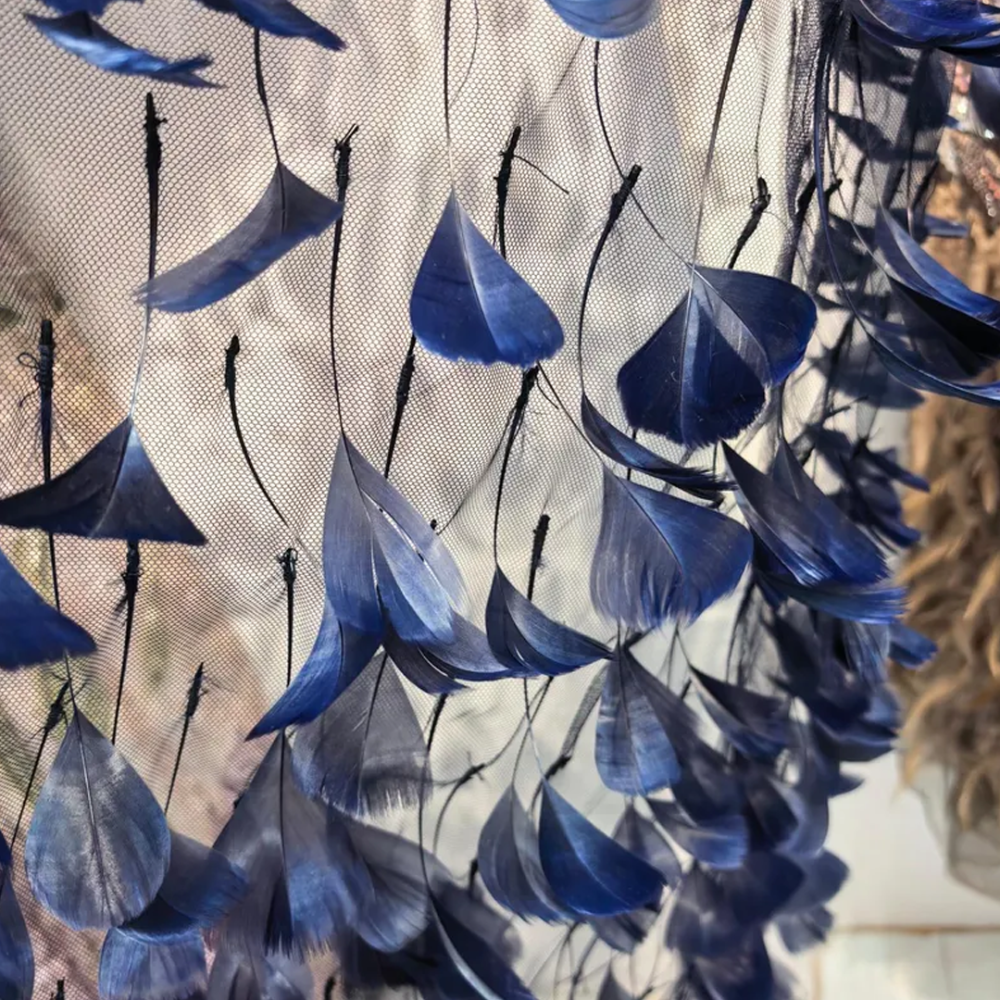 SFB1807 Stripped Goose Feather Sheer Mesh Fabric for Couture Millinery & Bridal 0.5 Yard