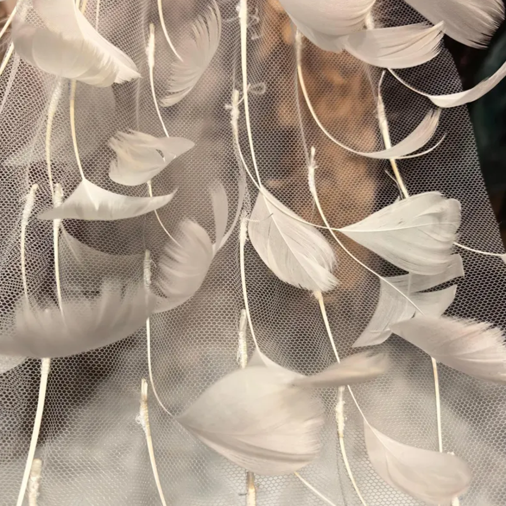 SFB1807 Stripped Goose Feather Sheer Mesh Fabric for Couture Millinery & Bridal 0.5 Yard