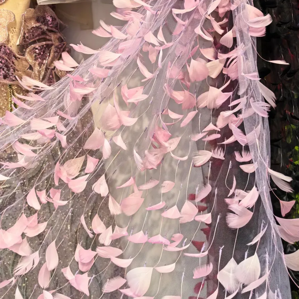 SFB1807 Stripped Goose Feather Sheer Mesh Fabric for Couture Millinery & Bridal 0.5 Yard