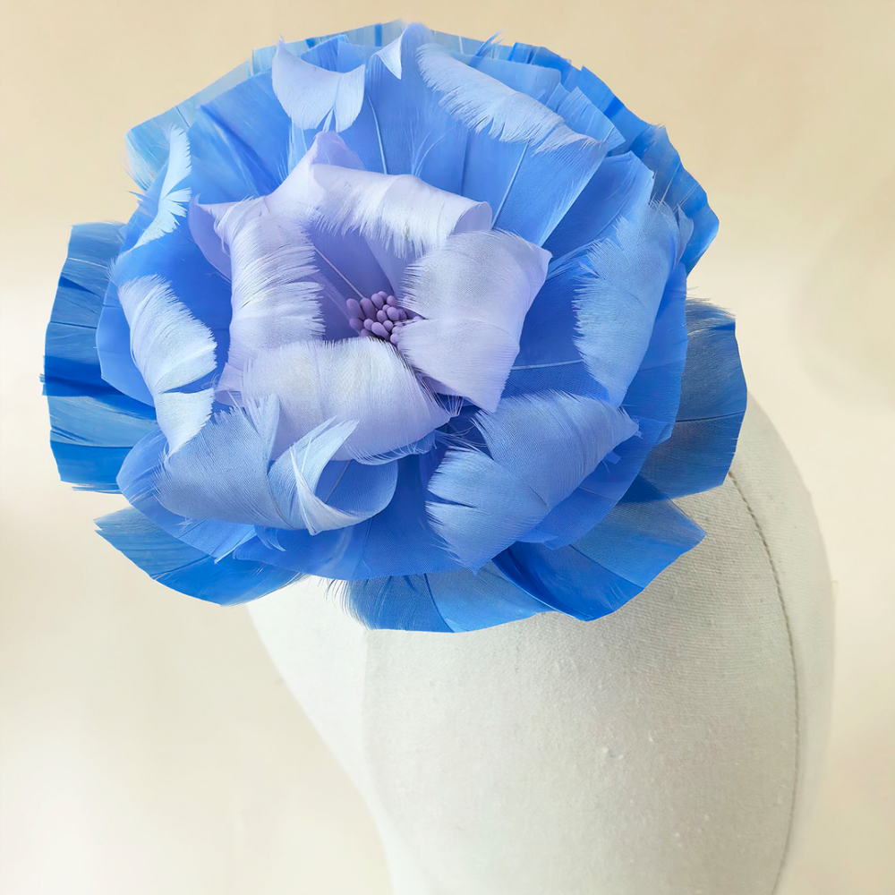 RB140 Hand-Curled Goose Feather Peony Flower Mount for Race Day & Bridal Millinery