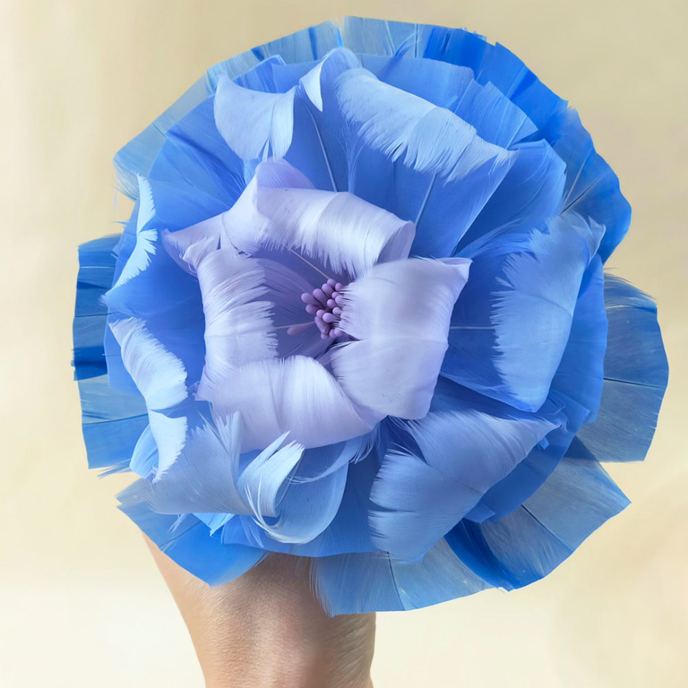 RB140 Hand-Curled Goose Feather Peony Flower Mount for Race Day & Bridal Millinery