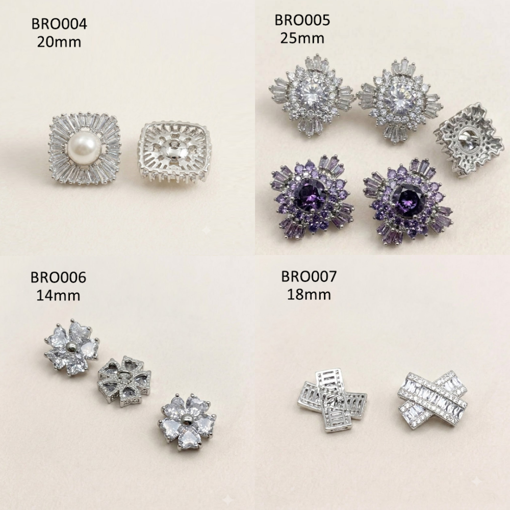 Micro Pave CZ Crystal Geometric Embellishments with Rear Shank Loop for Couture Millinery