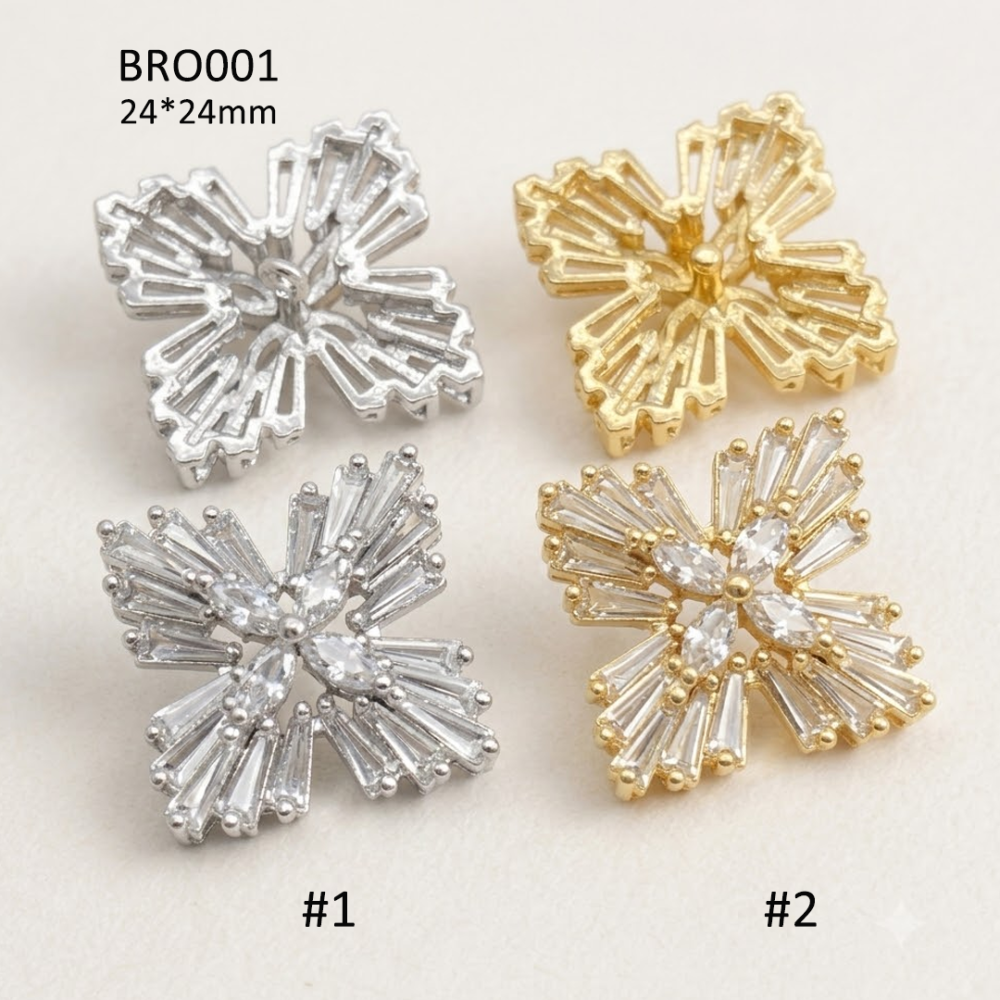 Micro Pave CZ Crystal Geometric Embellishments with Rear Shank Loop for Couture Millinery