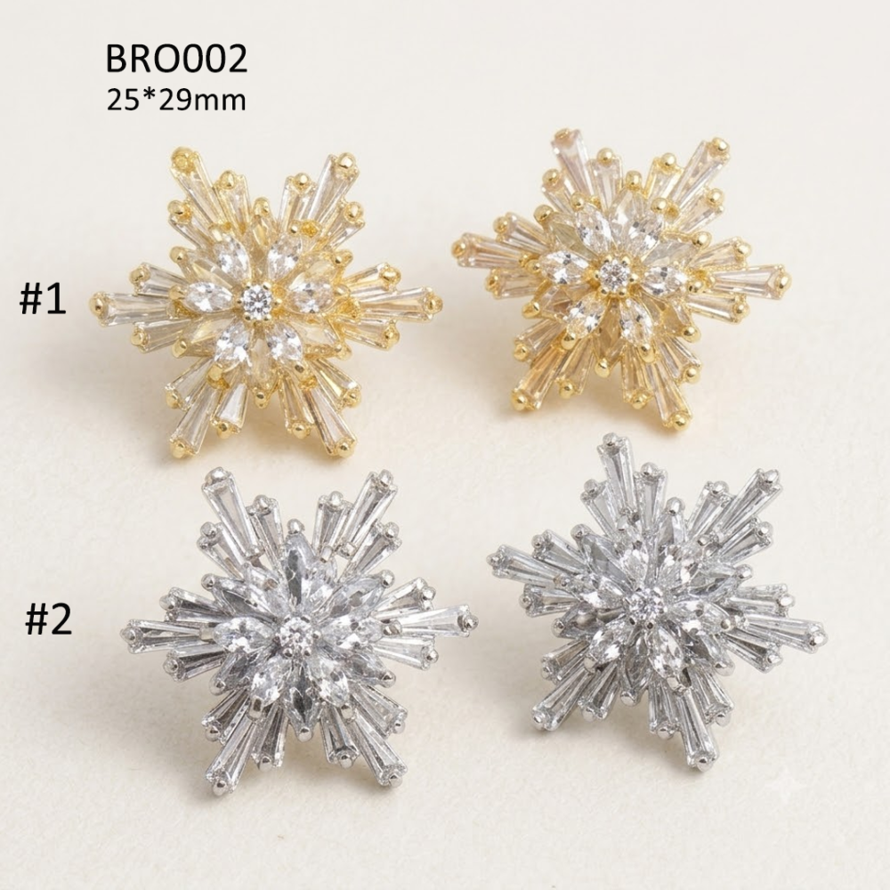 Micro Pave CZ Crystal Geometric Embellishments with Rear Shank Loop for Couture Millinery